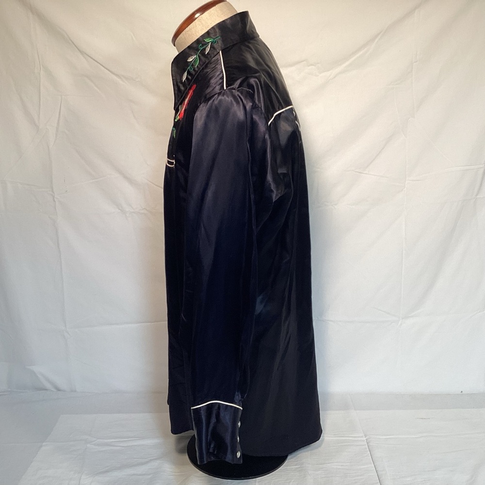 Vintage Western Wear by Texson Men's Black Satin Shirt with Embroidery Roses - Picture 9 of 16